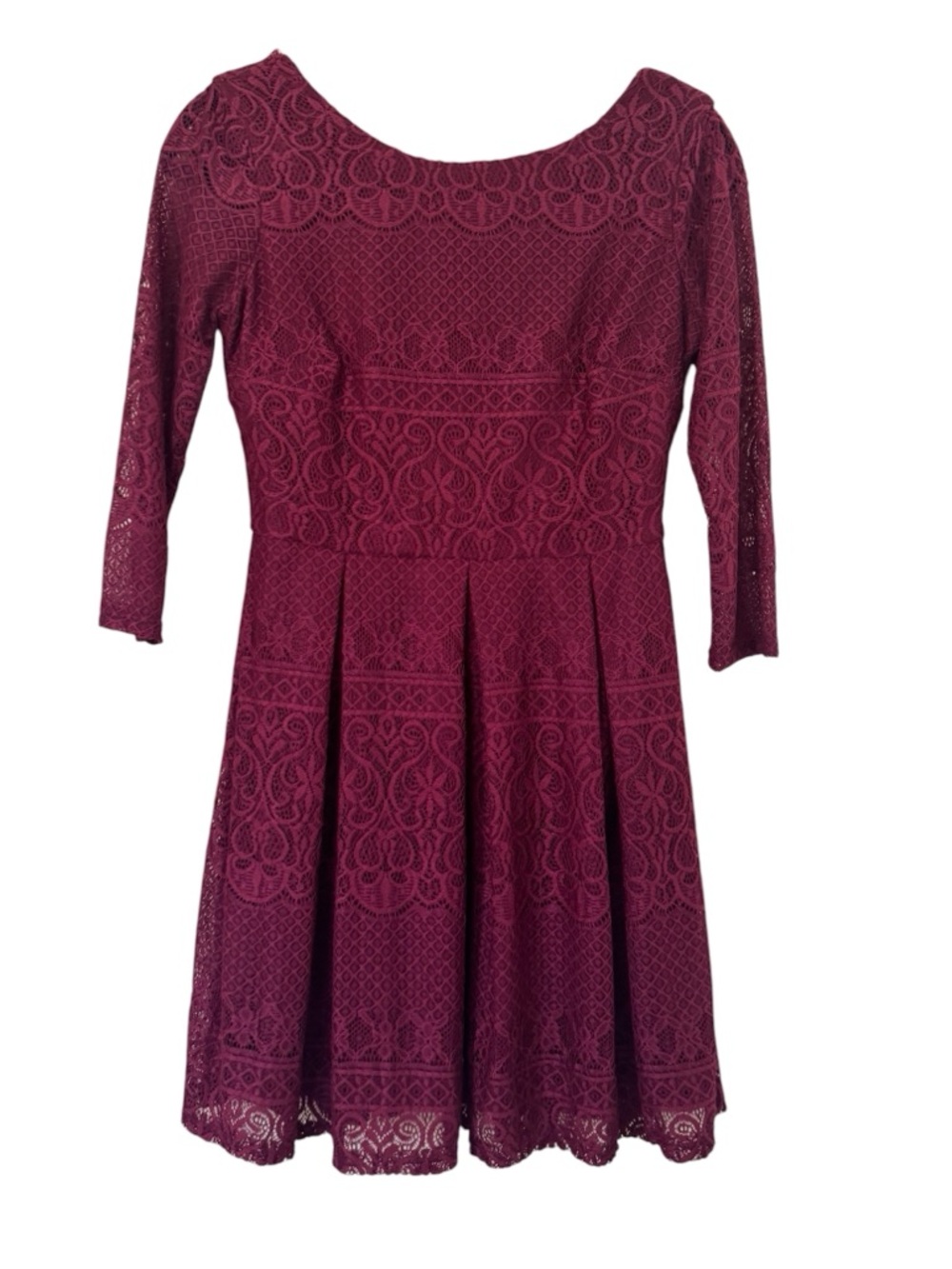 B Darlin Burgundy Juniors Fit & Flare Dress with 3/4 Sleeves Size 7/8